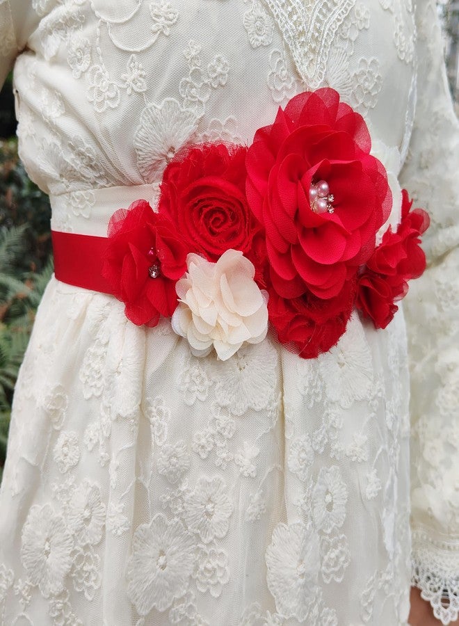 Oyabridal Wedding Bride Belt Floral Sash Belts for Maternity Dresses Floral Belt Sash Girls Women Baby Shower (Red) - Image 3